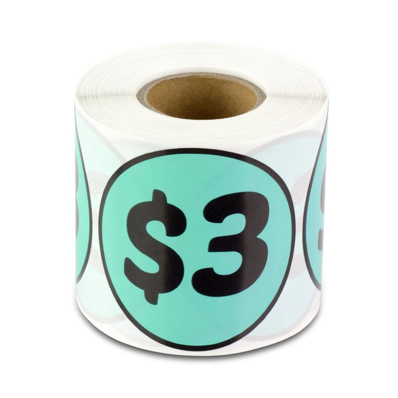 OfficeSmartLabels 3 Dollar Price Stickers (2 inch, Turquoise, Circle Dot - 300 Labels) 3 Dollar Stickers for Garage Sales, Yard Sales, or Retail Stores - Image 1
